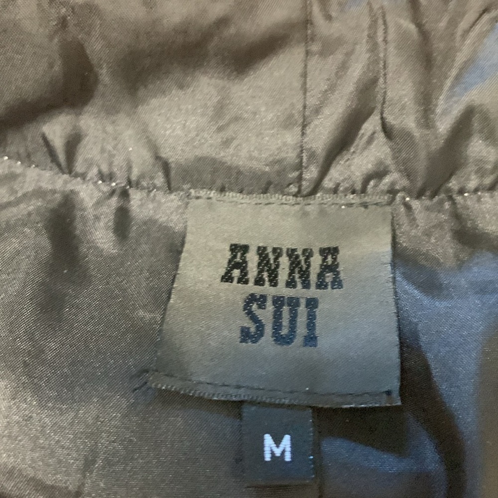 Anna Sui Black Denim Jacket, Fully Lined, Pockets,  Embroidery that Pops - Picture 7 of 15